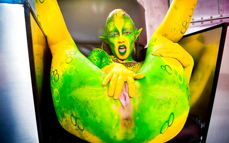 Excellent french milf Tiffany Doll in cosplay outfit exposing her butt and spreading her legs 